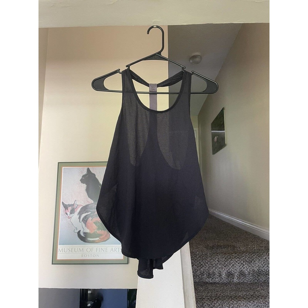 Fabletics Women's XS Racerback Flowy Light Tank Top Black Logo Strap